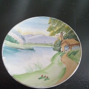 Vintage Occupied Japan Hand Painted‎ Miniature Porcelain Landscape Plate 3.25"